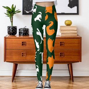 Personalised Photo White Orange Cat Pattern Leggings