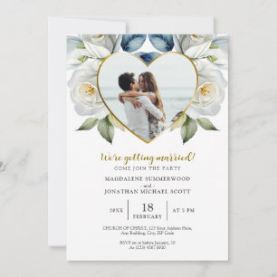 Personalised Photo White Roses & Heart Frame Invitation