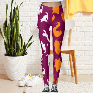 Personalised Photo White Wine Orange Cat Pattern Leggings