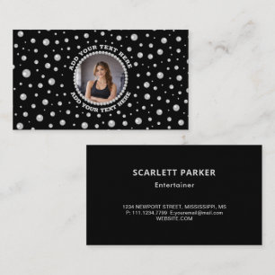 Personalised Photo with Pearls Circle on Black Business Card