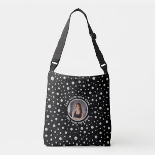 Personalised Photo with Pearls Circle on Black Crossbody Bag
