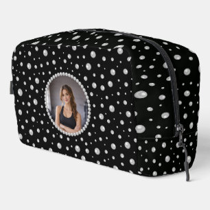 Personalised Photo with Pearls Circle on Black Dopp Kit