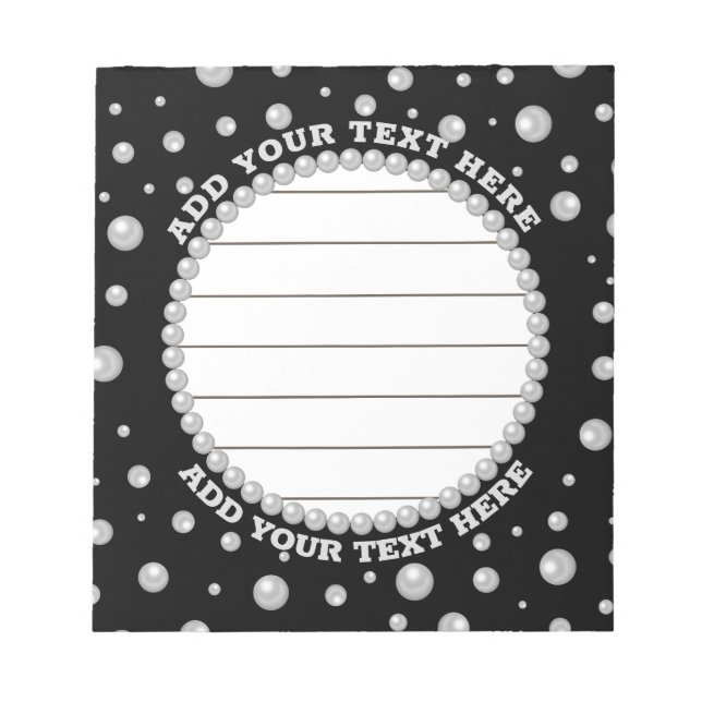 Personalised Photo with Pearls Circle on Black Notepad (Front)