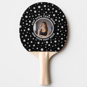 Personalised Photo with Pearls Circle on Black Ping Pong Paddle