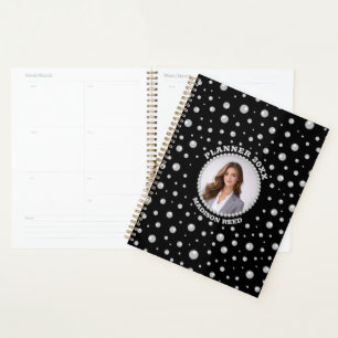 Personalised Photo with Pearls Circle on Black Planner