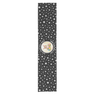 Personalised Photo with Pearls Circle on Black Short Table Runner