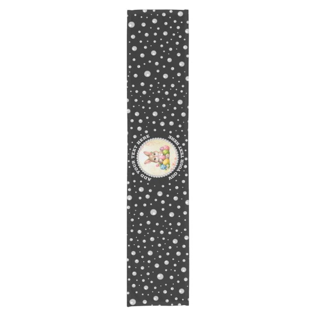 Personalised Photo with Pearls Circle on Black Short Table Runner (Front)