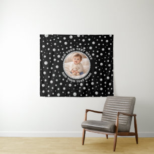 Personalised Photo with Pearls Circle on Black Tapestry