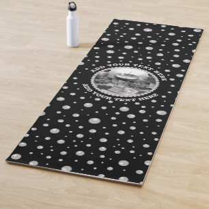 Personalised Photo with Pearls Circle on Black Yoga Mat