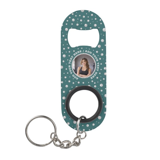 Personalised Photo with Pearls Circle on Teal (Front)