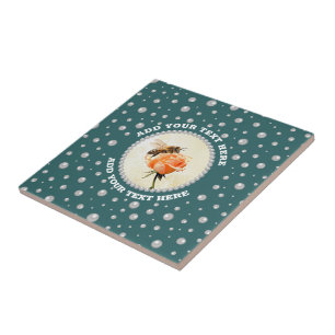 Personalised Photo with Pearls Circle on Teal Ceramic Tile
