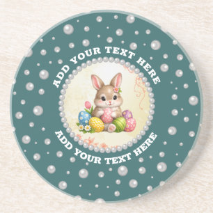 Personalised Photo with Pearls Circle on Teal Coaster