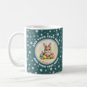 Personalised Photo with Pearls Circle on Teal Coffee Mug