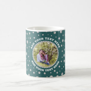 Personalised Photo with Pearls Circle on Teal Coffee Mug