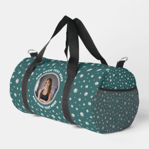 Personalised Photo with Pearls Circle on Teal Duffle Bag
