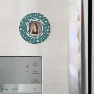 Personalised Photo with Pearls Circle on Teal Magnet
