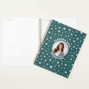 Personalised Photo with Pearls Circle on Teal Planner