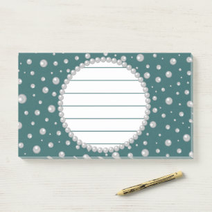 Personalised Photo with Pearls Circle on Teal Post-it Notes