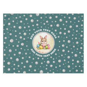 Personalised Photo with Pearls Circle on Teal Tablecloth