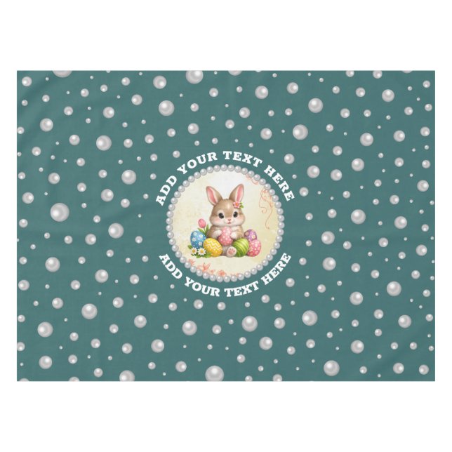 Personalised Photo with Pearls Circle on Teal Tablecloth (Front (Horizontal))