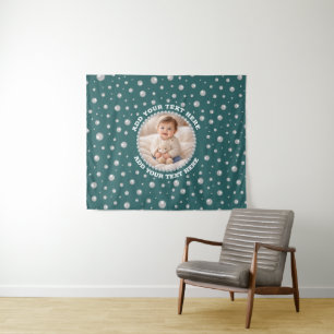 Personalised Photo with Pearls Circle on Teal Tapestry