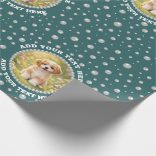 Personalised Photo with Pearls Circle on Teal Wrapping Paper