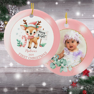 Personalised Photo Woodland Deer Christmas    Ceramic Ornament