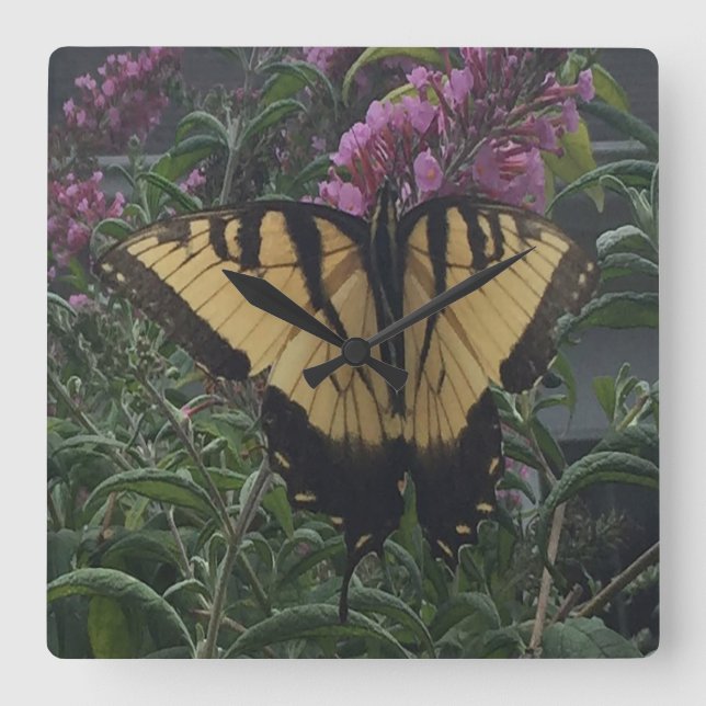 Personalised Photo Yellow and Black Butterfly Square Wall Clock (Front)