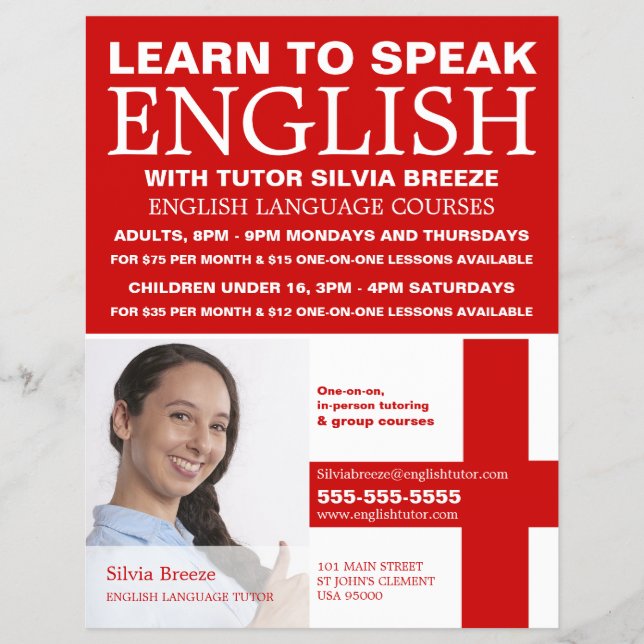 Personalised Photograph, English Language Course Flyer (Front)