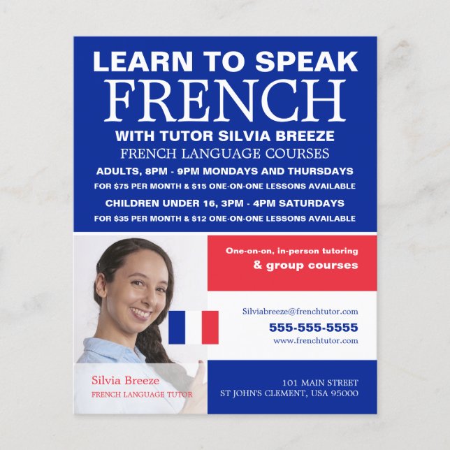Personalised Photograph, French Language Course Flyer (Front)