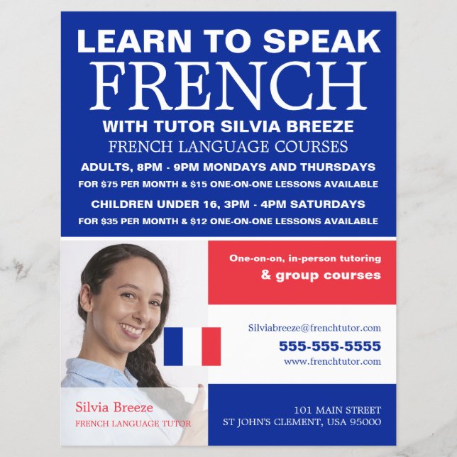 Personalised Photograph, French Language Course Flyer (Front)