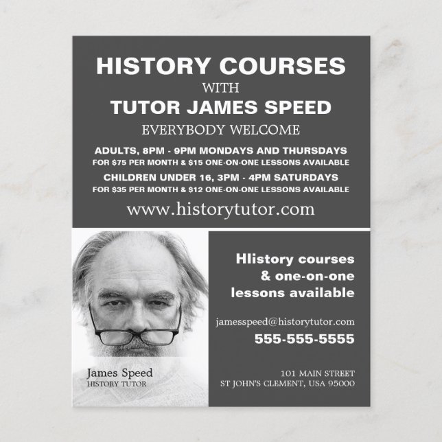 Personalised Photograph, History Course Advert Flyer (Front)