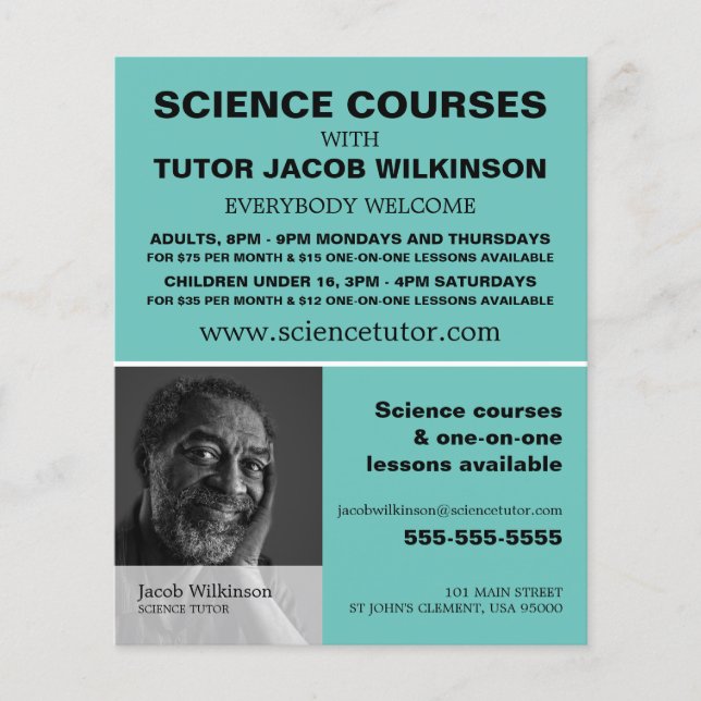 Personalised Photograph, Science Course Advert Flyer (Front)