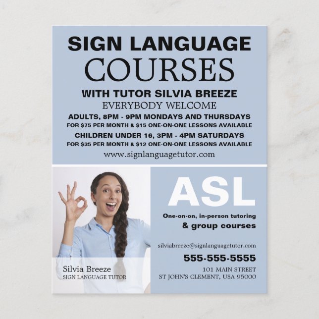 Personalised Photograph, Sign Language Course Flyer (Front)