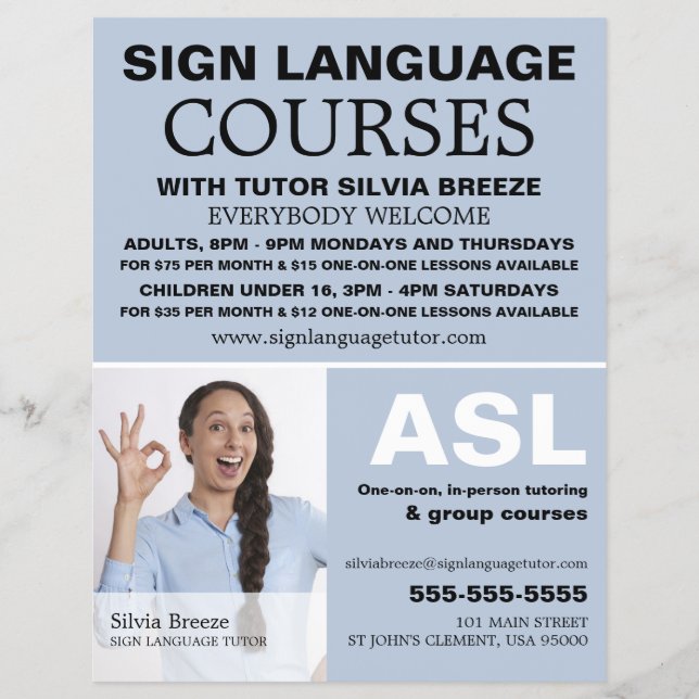 Personalised Photograph, Sign Language Course Flyer (Front)