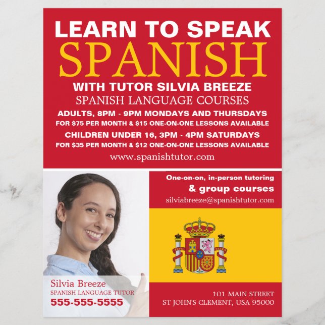 Personalised Photograph, Spanish Language Course Flyer (Front)