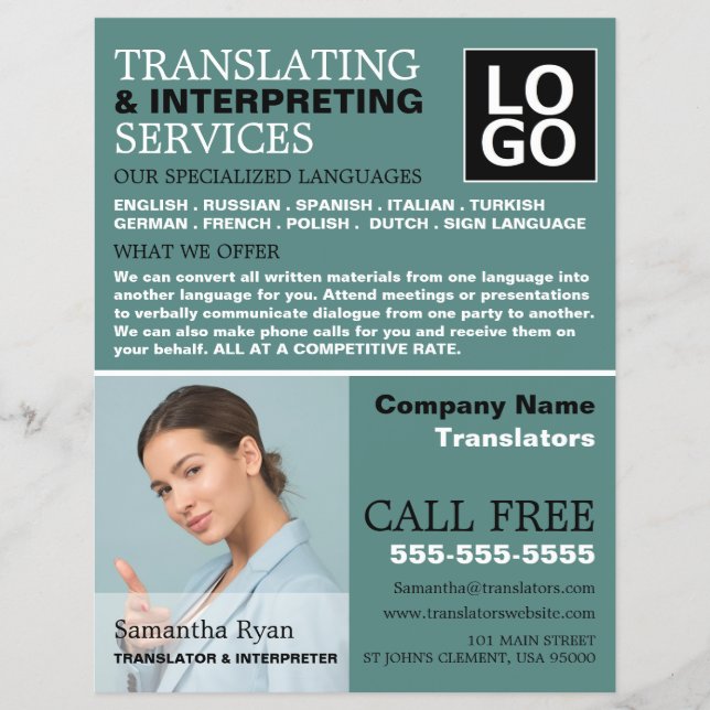 Personalised Photograph, Translator & Interpreter Flyer (Front)