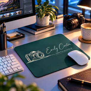 Personalised Photographer Vintage Camera Teal Mouse Pad