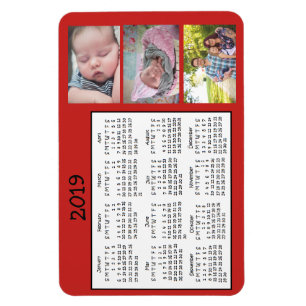 Personalised Photos Red Mini Magnet Calendar 2018