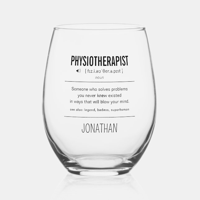 Personalised Physiotherapist Funny Stemless Wine Glass (Front)