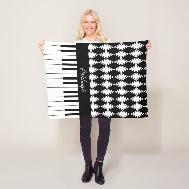 Personalised Piano Keys and Diamonds Fleece Blanket (In Situ)