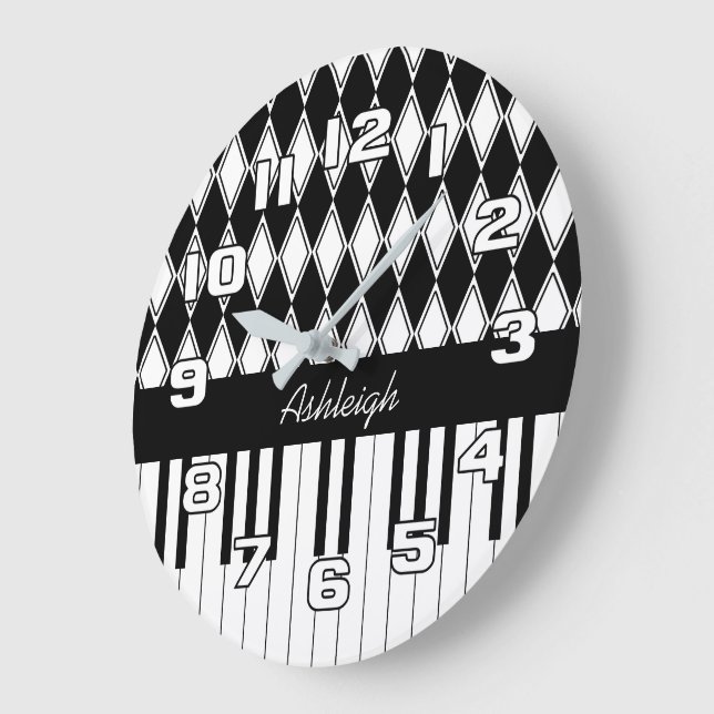 Personalised Piano Keys and Diamonds Large Clock (Angle)