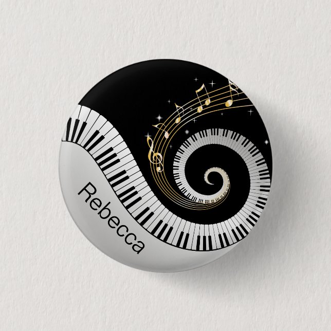 Personalised Piano Keys and Gold Music Notes 3 Cm Round Badge (Front)