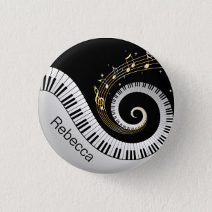 Personalised Piano Keys and Gold Music Notes 3 Cm Round Badge