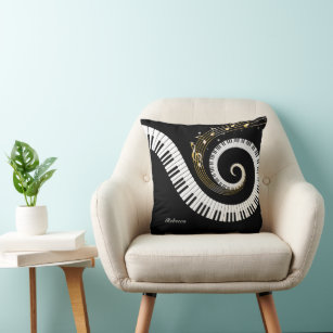 Personalised Piano Keys and Gold Music Notes Cushion