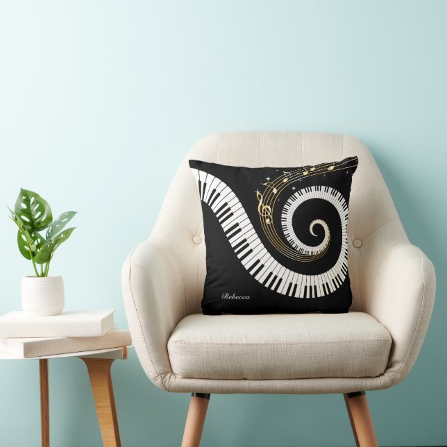 Personalised Piano Keys and Gold Music Notes Cushion (Chair)