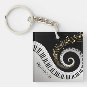 Personalised Piano Keys and Gold Music Notes Key Ring