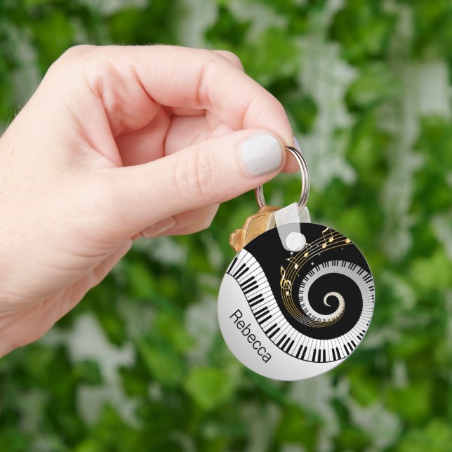 Personalised Piano Keys and Gold Music Notes Key Ring (Hand)