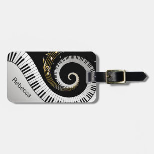 Personalised Piano Keys and Gold Music Notes Luggage Tag