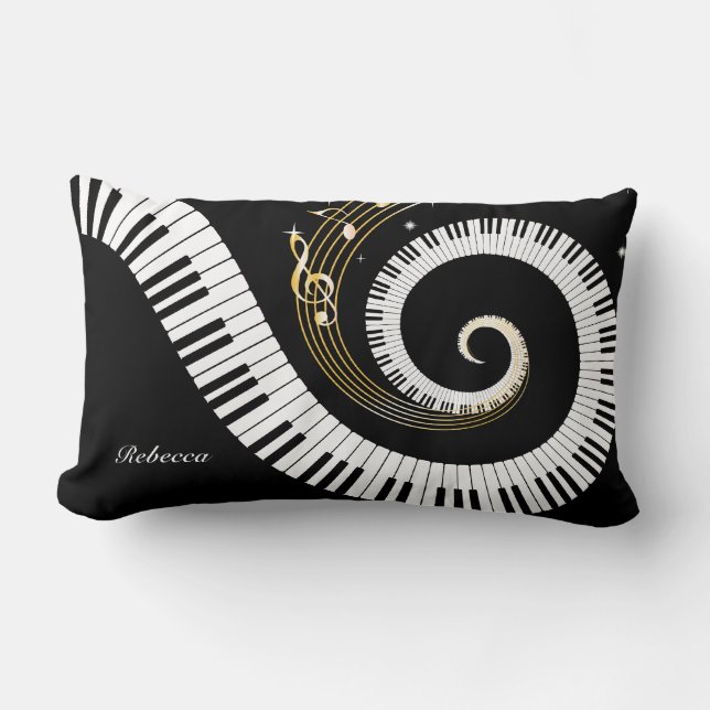 Personalised Piano Keys and Gold Music Notes Lumbar Cushion (Front)
